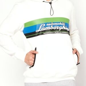 Lamborghini White Hoodie with Green & Blue Stripes Sz Small